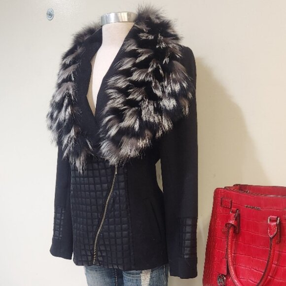 💥SHOWSTOPPER!💥VTG 100% Cashmere, Leather & Tipped Silver Fox Fur Coat in Black - Picture 4 of 14